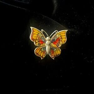 Vintage mini silver tone butterfly brooch with multicolors